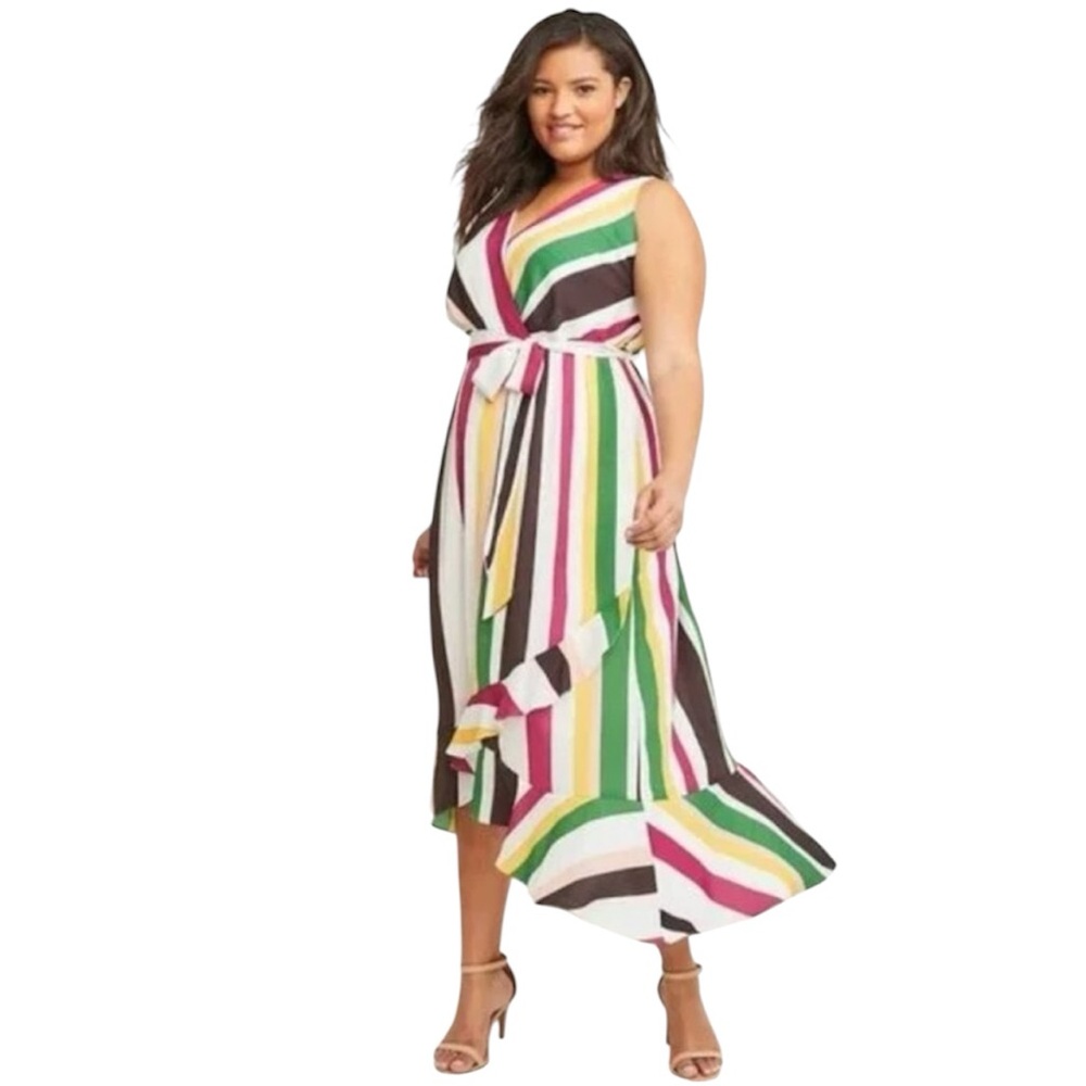 Lane Bryant NWT Colorful Maxi Dress Striped Faux Wrap Plus Size